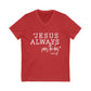 Jesus Saves Jersey Short Sleeve V-Neck Tee