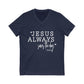 Jesus Saves Jersey Short Sleeve V-Neck Tee