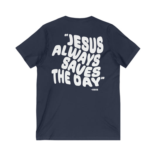 Jesus Saves V-Neck Tee Printed on Back