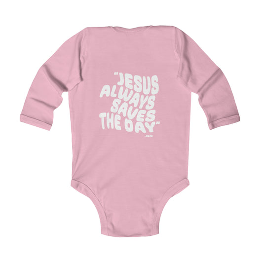 Infant Long Sleeve Bodysuit Jesus Saves Printed on Back