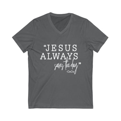 Jesus Saves Jersey Short Sleeve V-Neck Tee