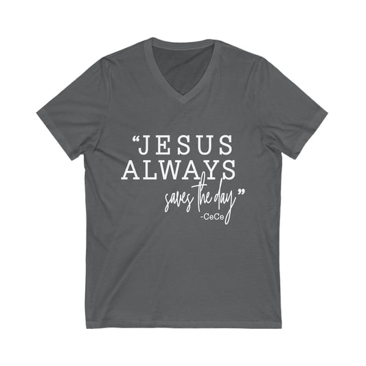 Jesus Saves Jersey Short Sleeve V-Neck Tee