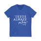 Jesus Saves Jersey Short Sleeve V-Neck Tee